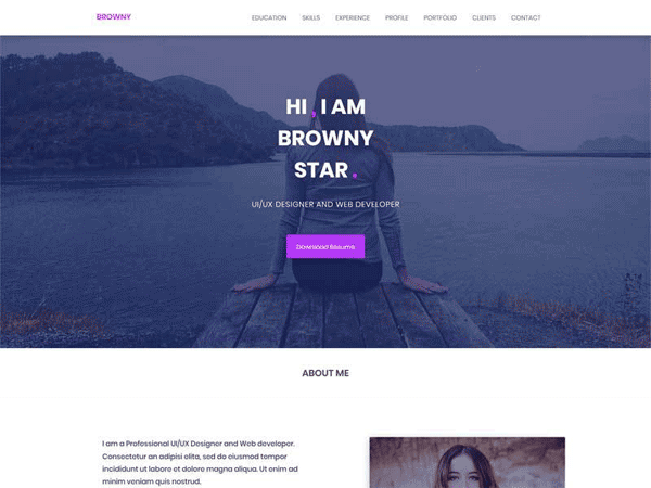 HTML源码 紫色的设计师个人网页简历html5模板