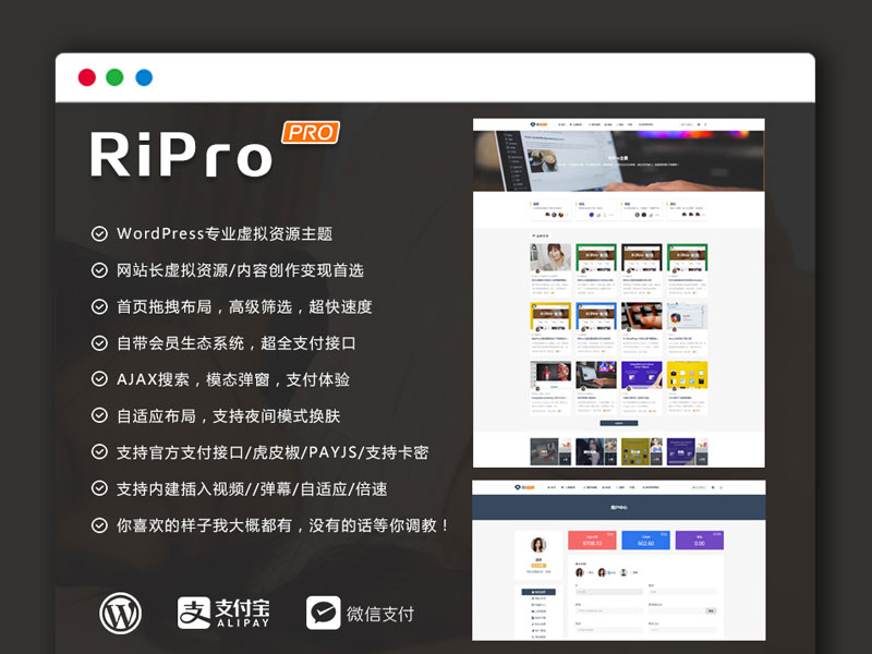 RiPro V8.9虚拟资源在线分享下载主题模板 开心版/免授权/RiPro日主题V8.9