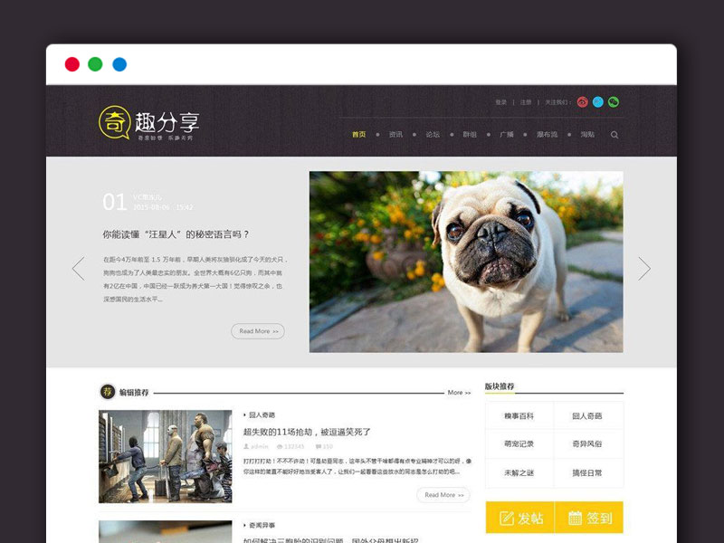 奇趣分享图文资讯 趣事百科 Discuz主题模板 DZ模板
